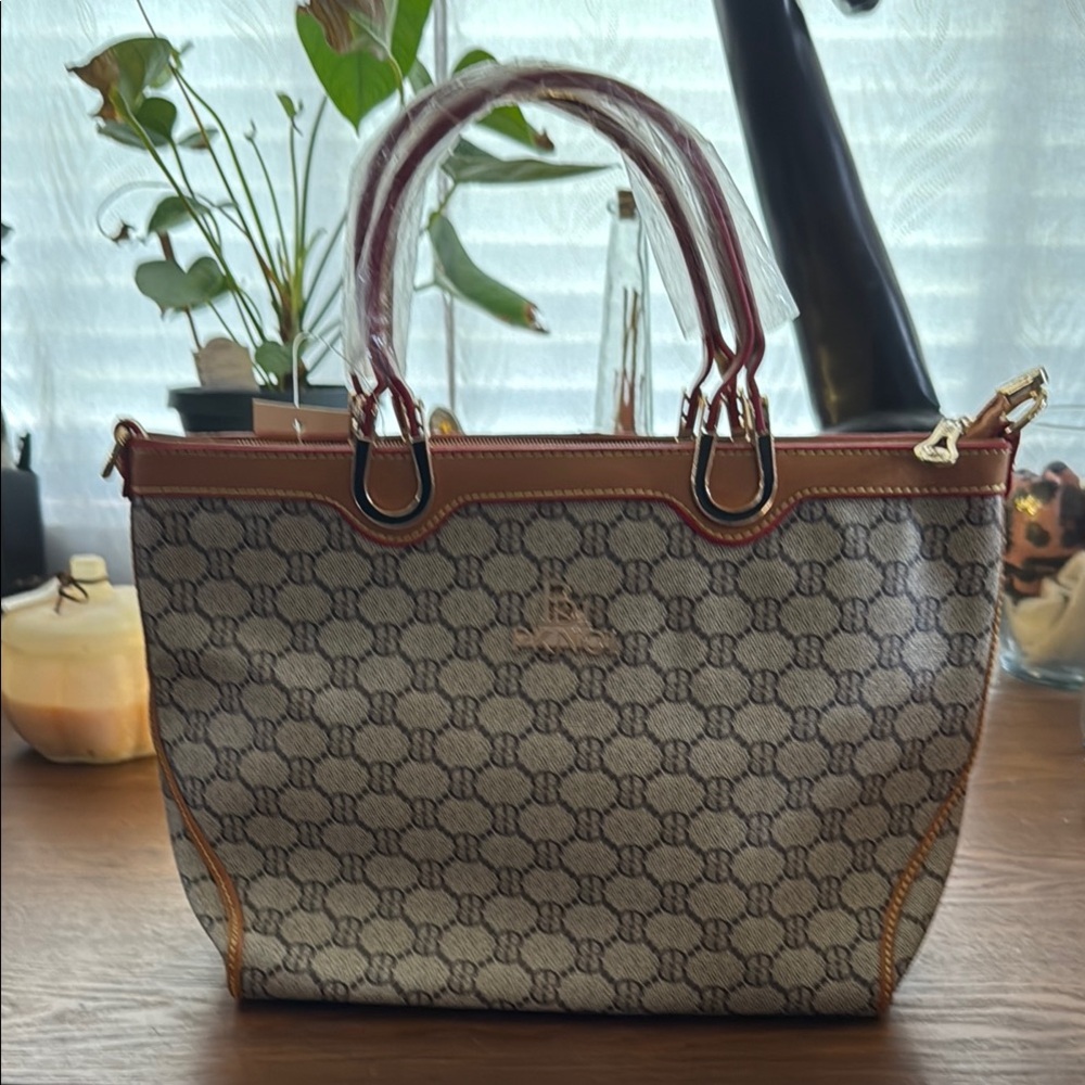 Designer Patterned Tote Bag - Brown and Tan